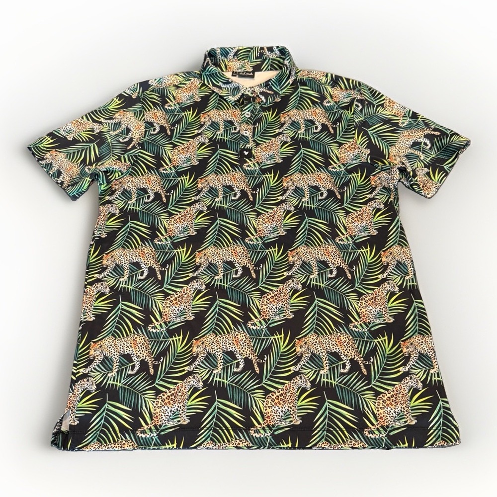 Bad Birdie Men Large Golf Polo Cheetah Leopard AOP Geometric Floral Graphic